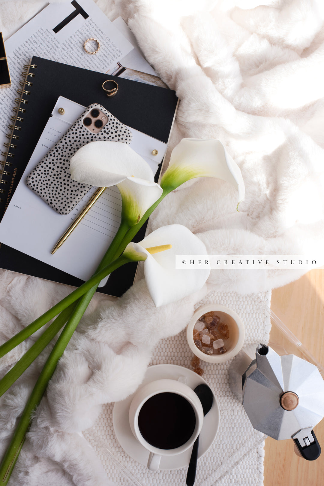 Calla Lillies and Notebooks, Stock Photo