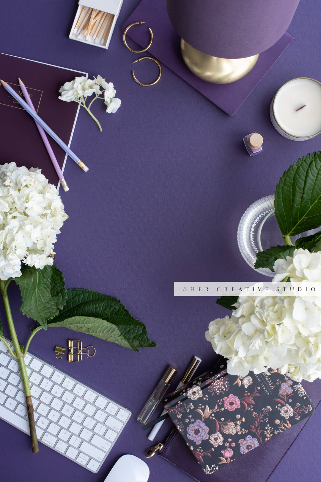 Workspace With A Purple Background, Stock Photo