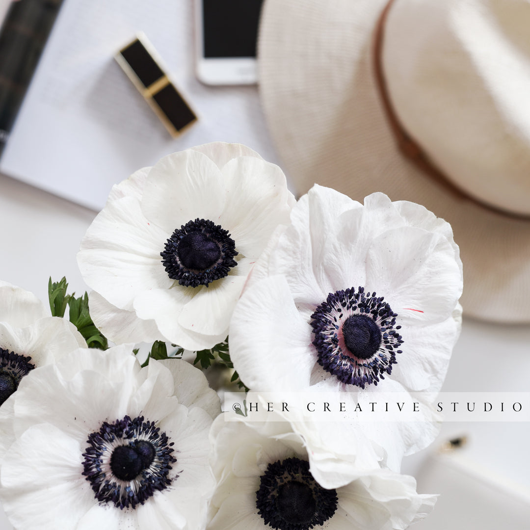 Anemone, Panama Hat & Lipstick, Styled Image