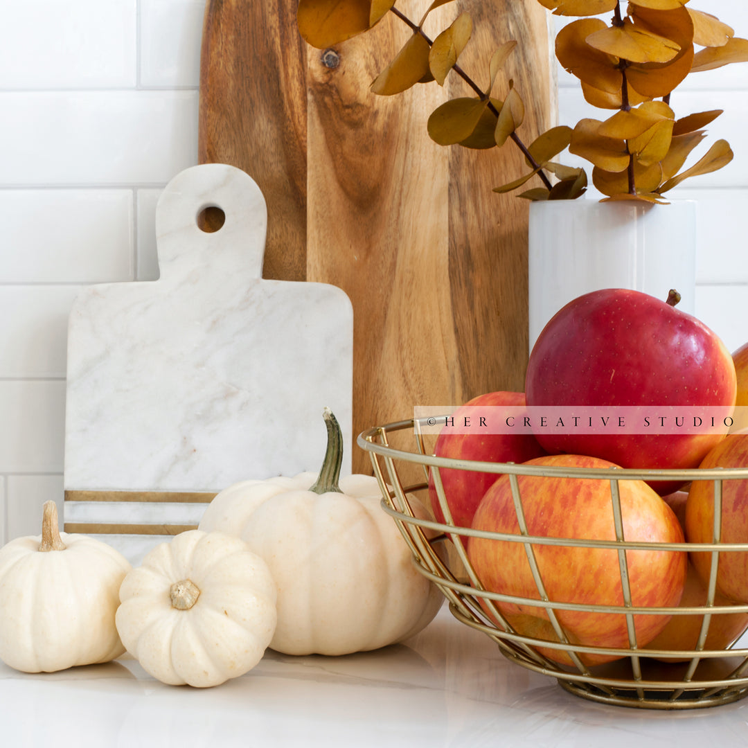 Apples & Pumpkins in Kitchen. Digital Stock Image.