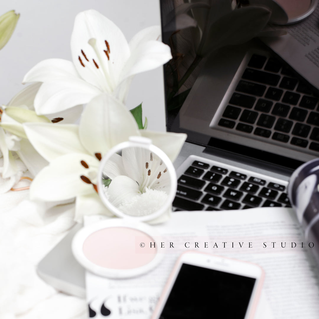 Makeup & Lillies on Workspace, Styled Stock