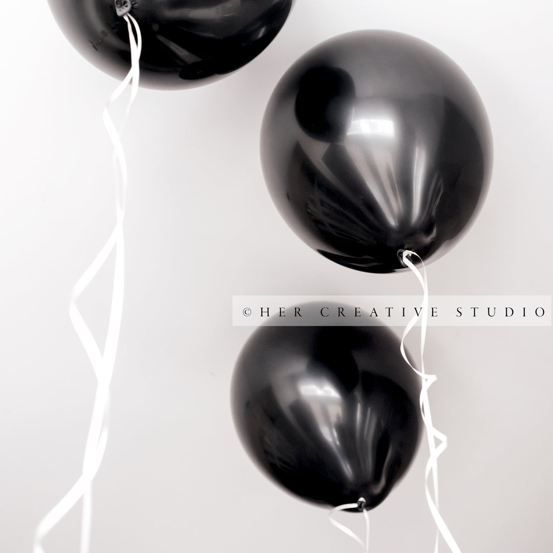 Black Balloon & White String. Styled Image.