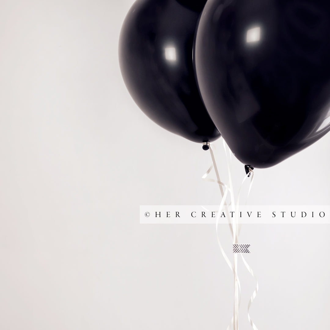 Black Balloons with White Background, Styled Image