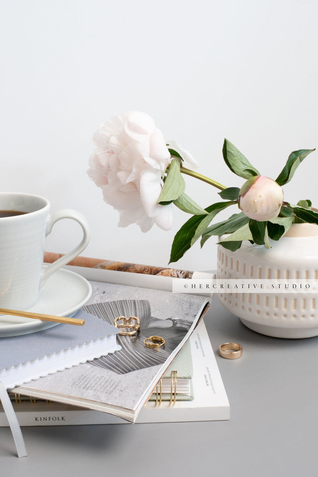 Coffee and Peonies. Stock Image