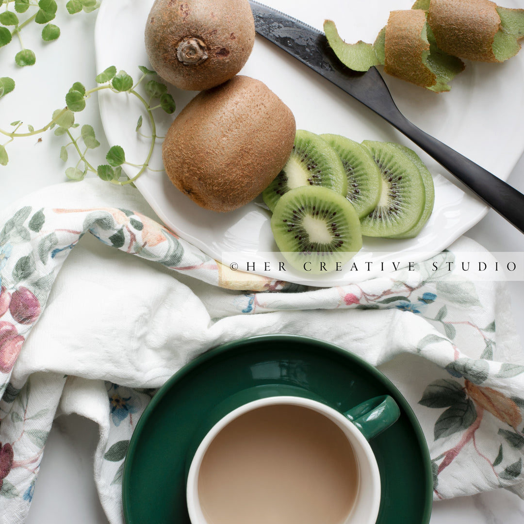 Coffee and Kiwi, Styled Stock Image
