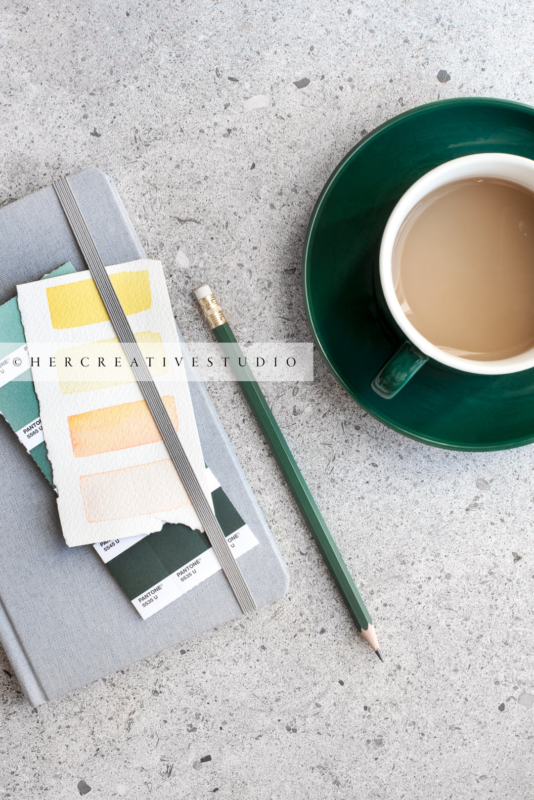 Notebook, Pencil & Coffee. Styled Stock Image
