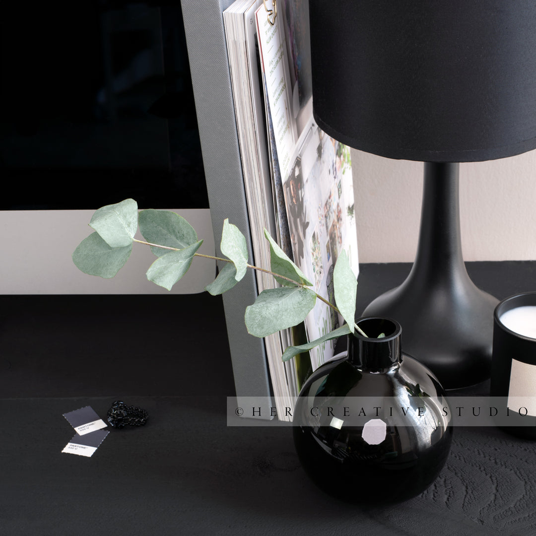 Ecalyptus in Vase on Black desk 2