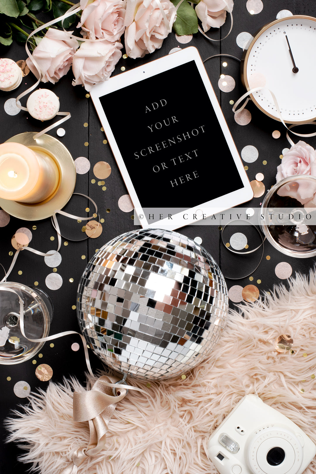 Disco Ball, Clock & Tablet, New Year's Eve Stock Image