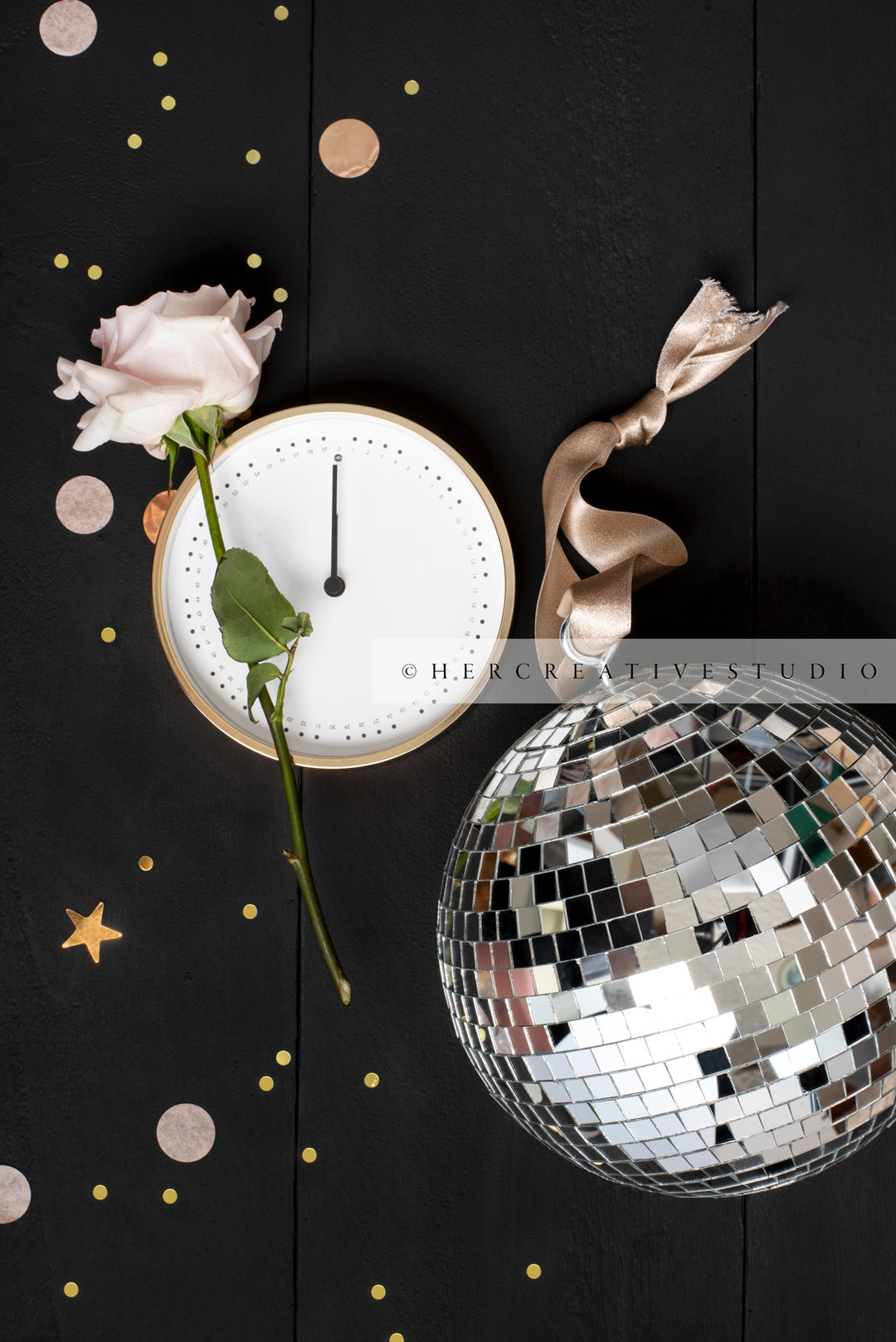 Disco Ball, Rose & Tablet, New Year's Eve Stock Image