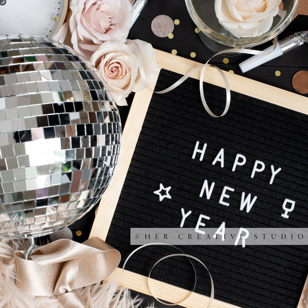 Disco Ball & Happy New Year, Stock Image