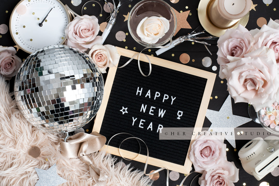 Disco Ball & Letterboard, New Years's Eve Stock Image
