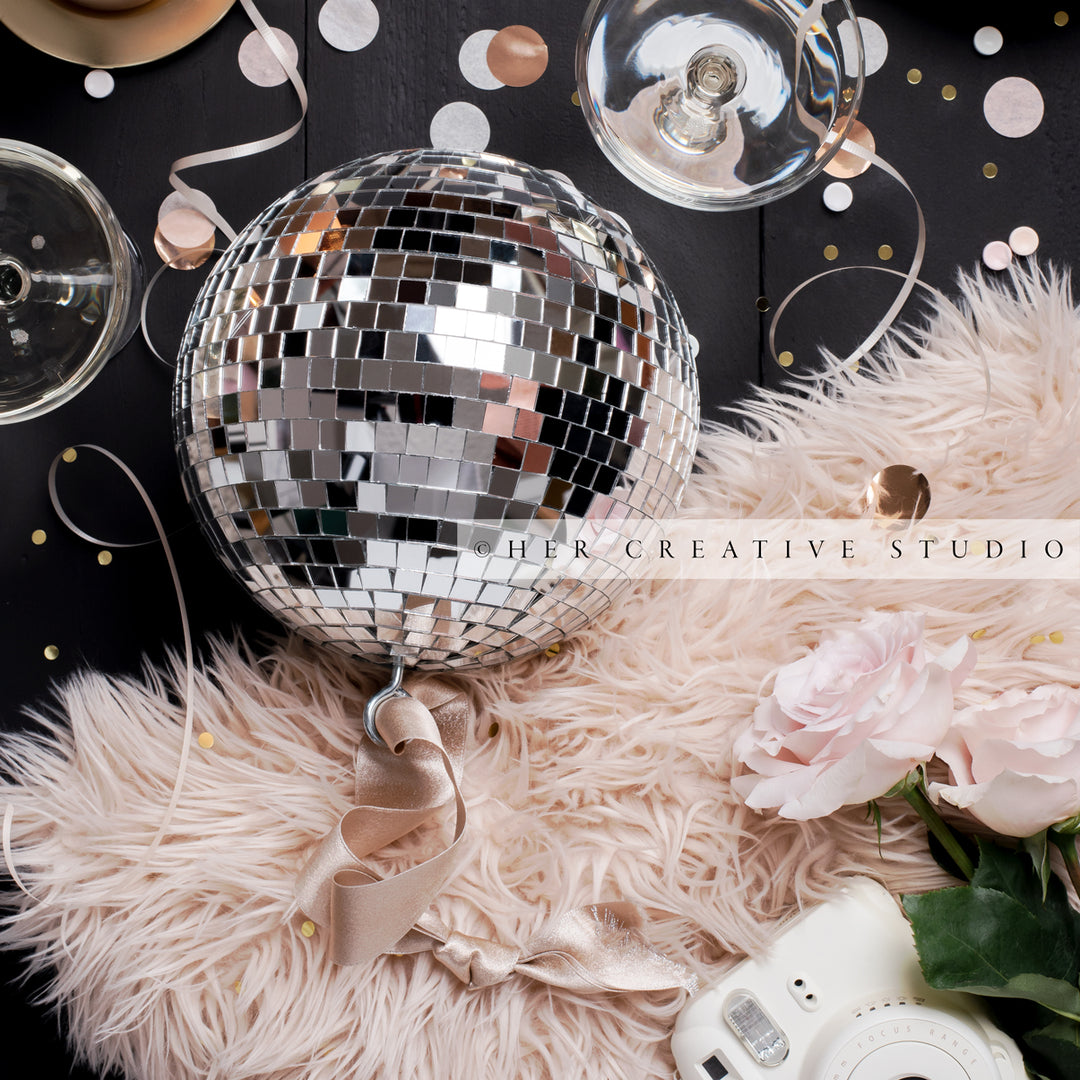 Disco Ball & Roses & Champagne, Stock Image