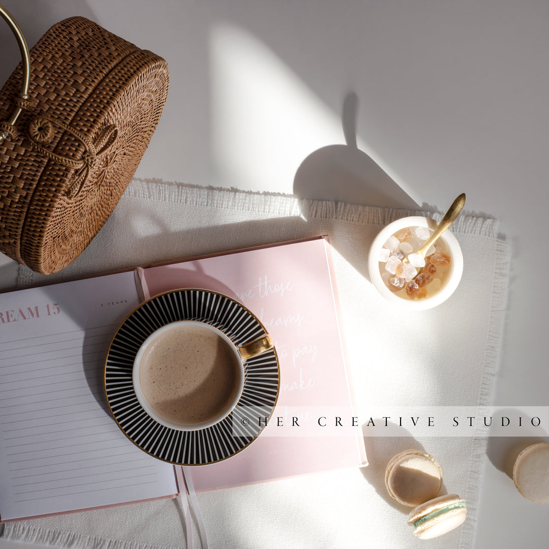 Coffee, Tote Bag & Macaroons in Sunshine, Styled Image