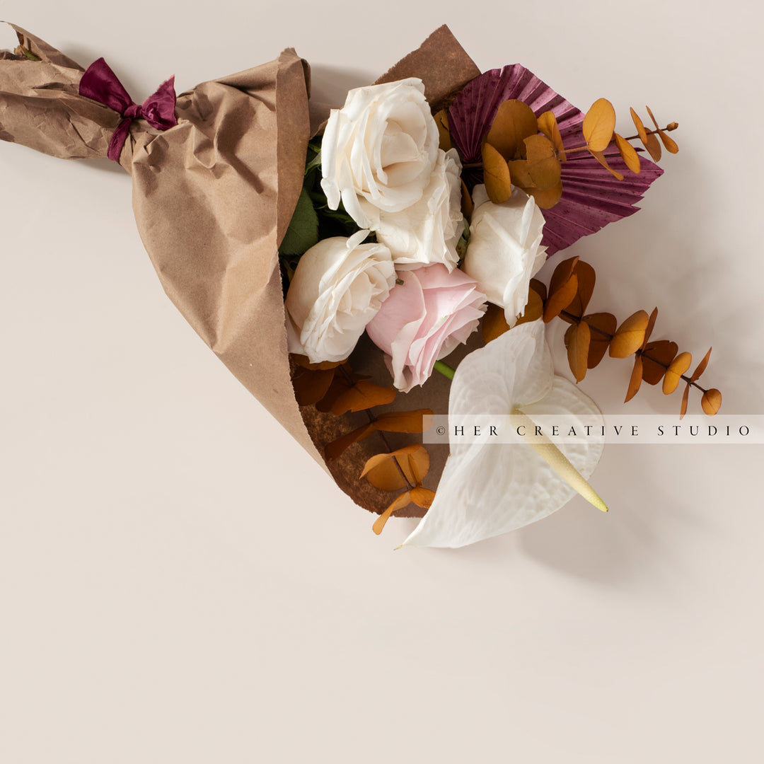 Bouquet of Flowers on Tan Background. Digital Stock Image.