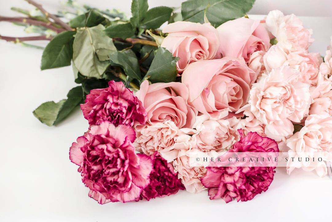 Pink Roses & Burgundy Carnations, Styled Image