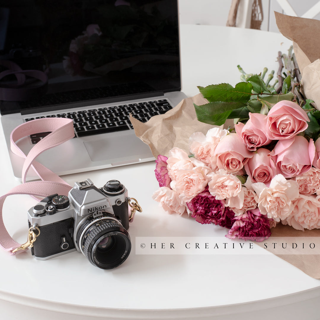 Camera, Laptop & Carnations, Styled Image