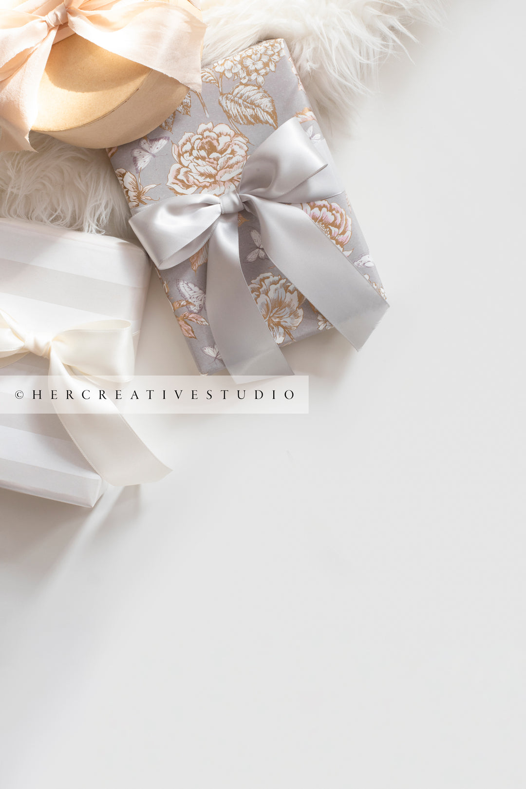 Gifts with Ribbon on White Background, Stock Image