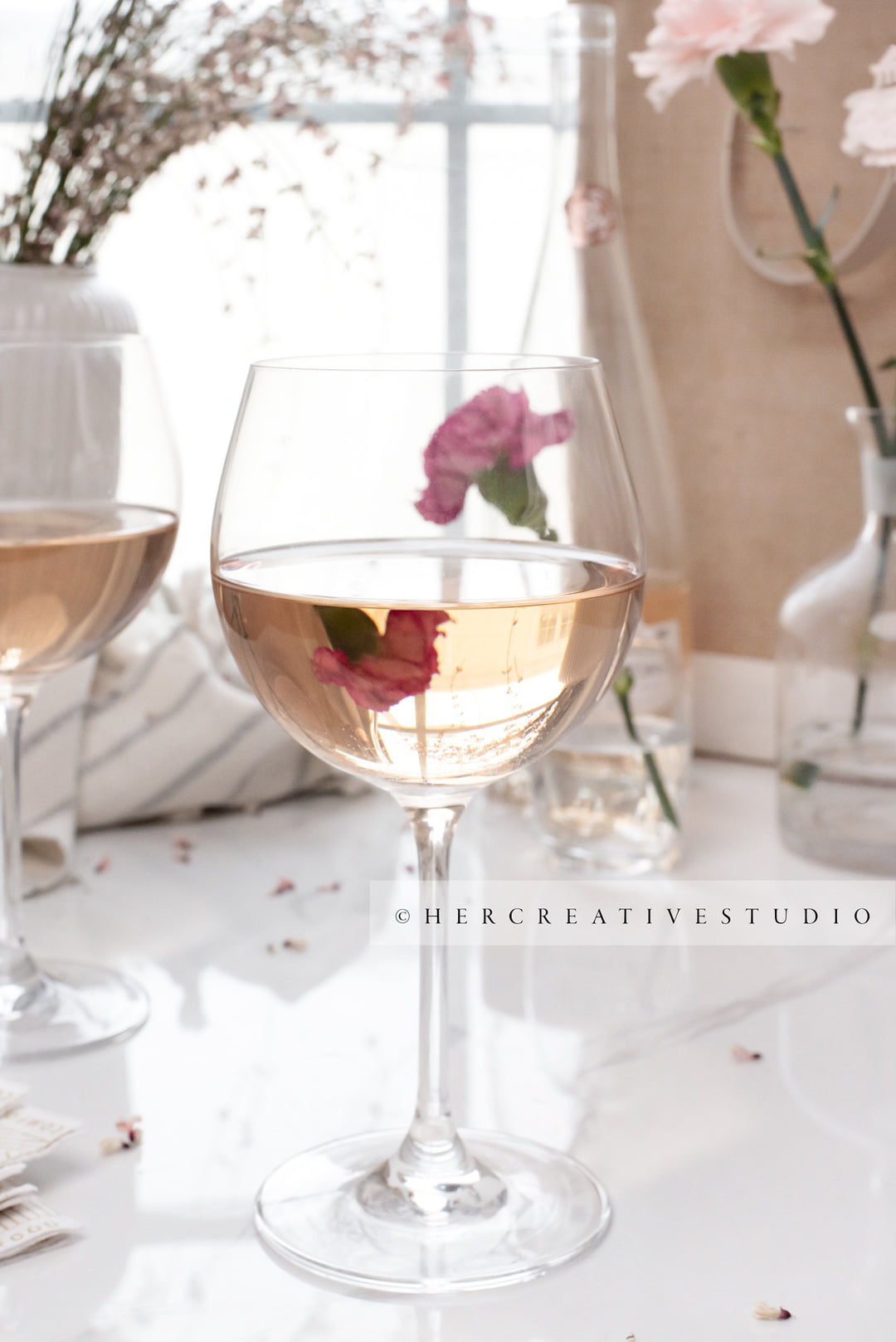 Glass of Wine on Table, Styled Image