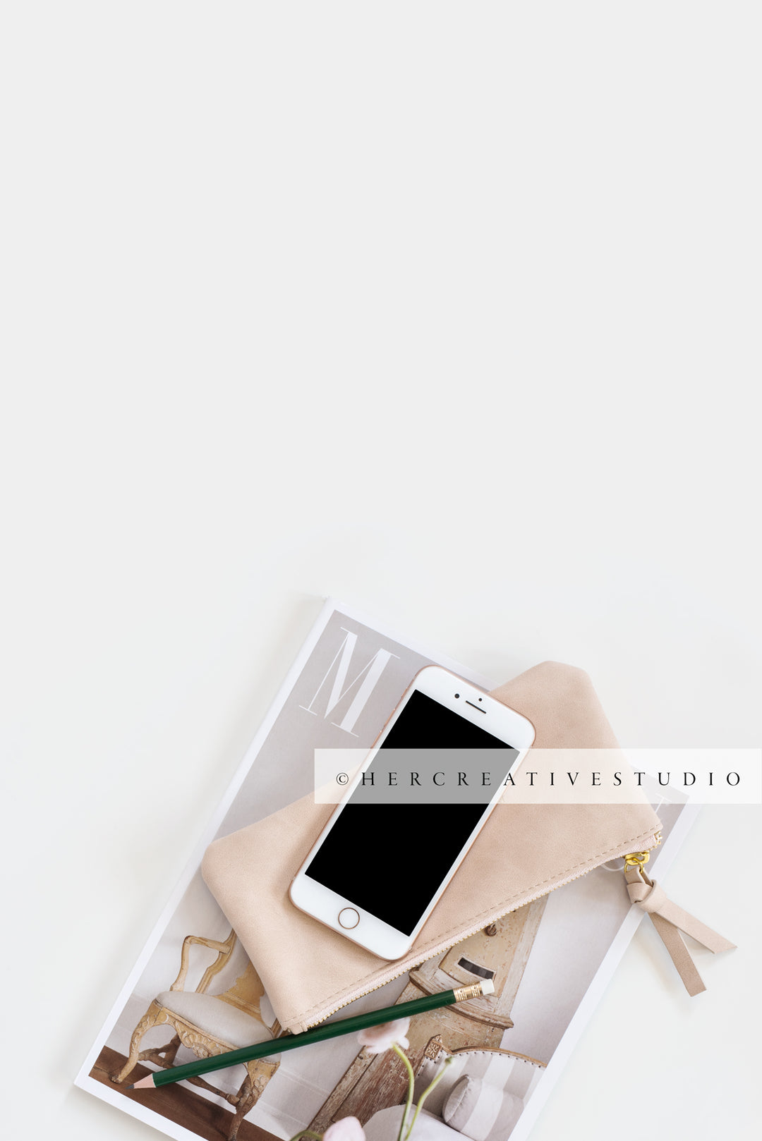 Smartphone & Pencil Case on White Background