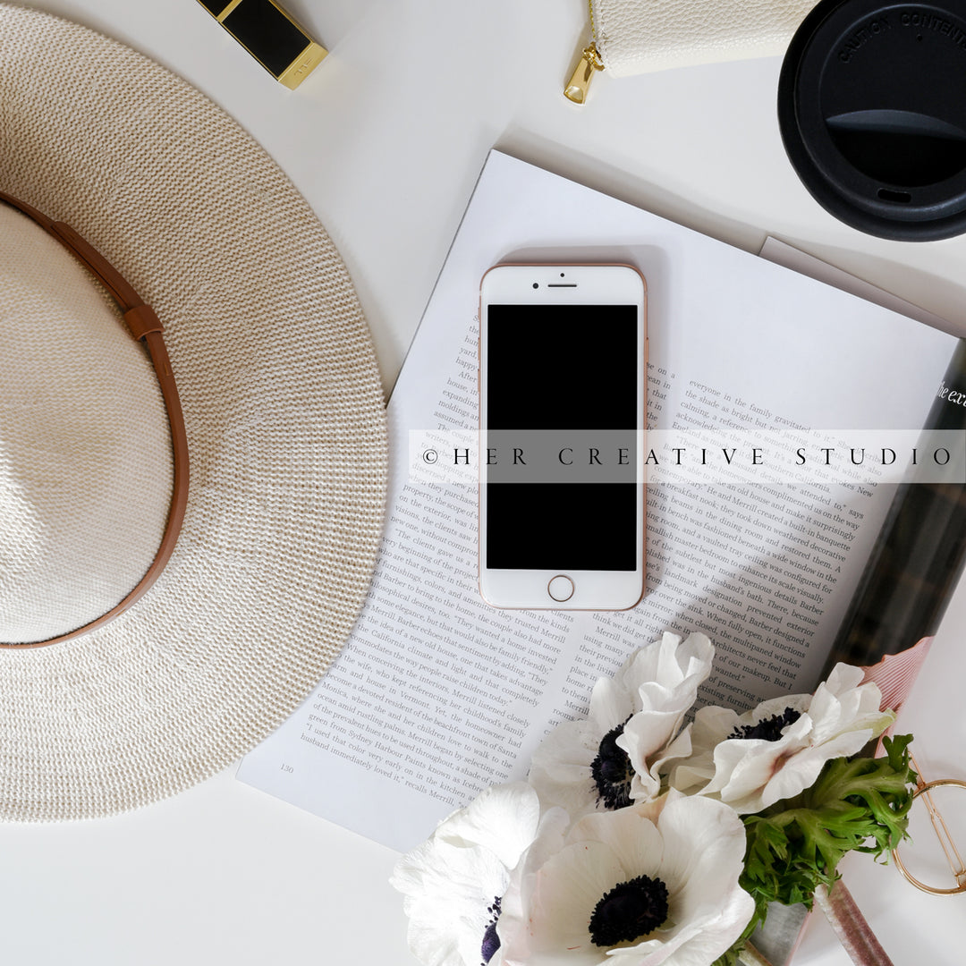Smartphone, Panama Hat & Anemone, Styled Image