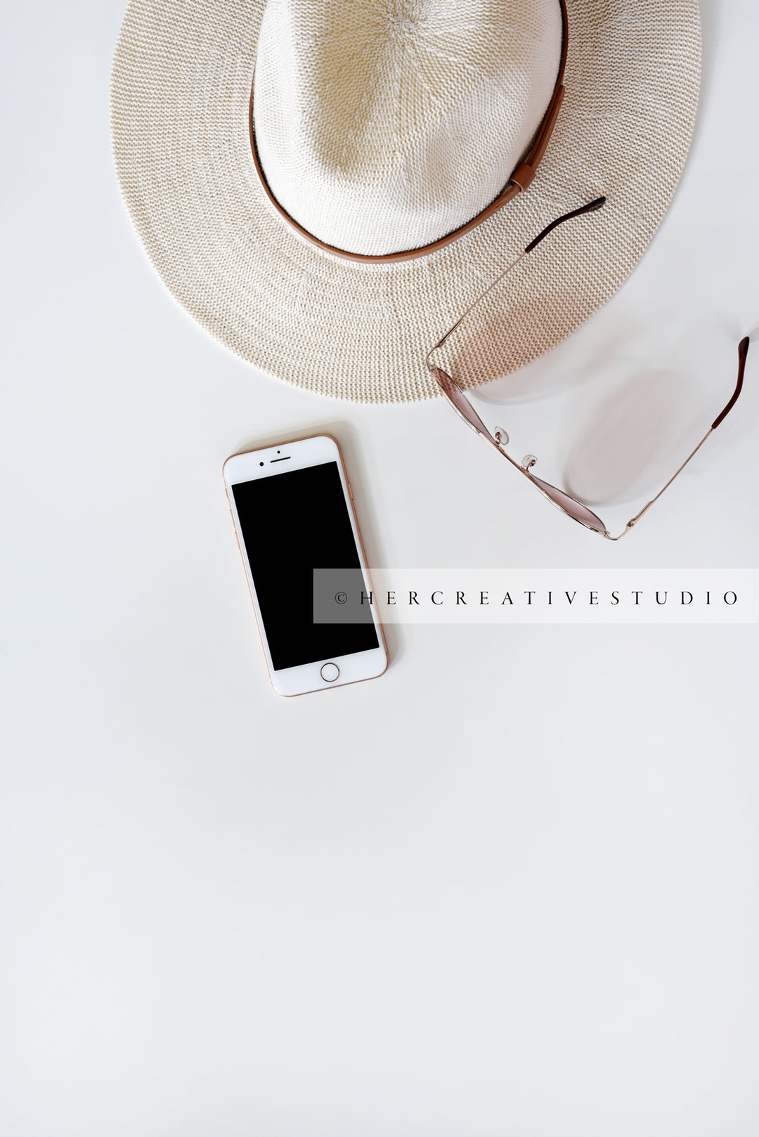 Panama Hat, Smartphone & Sunglasses, Styled Image