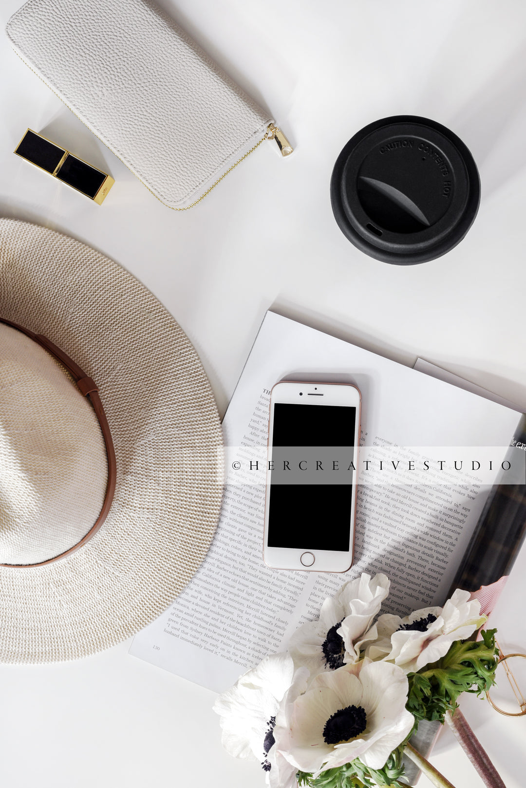 Panama Hat, Smartphone & Anemone, Styled Image