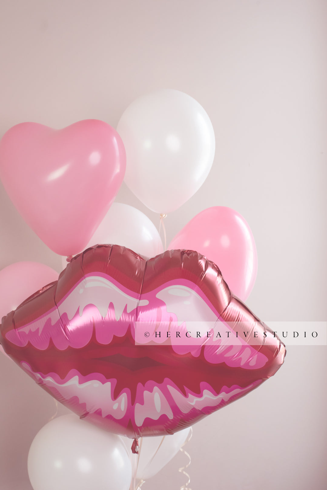 Lips, Pink and White Balloons, Styled Stock Image