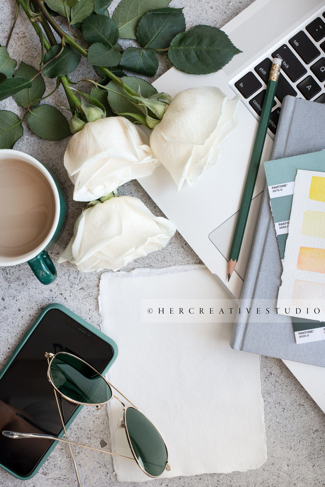 Notecard, Roses & Coffee. Digital Stock Image