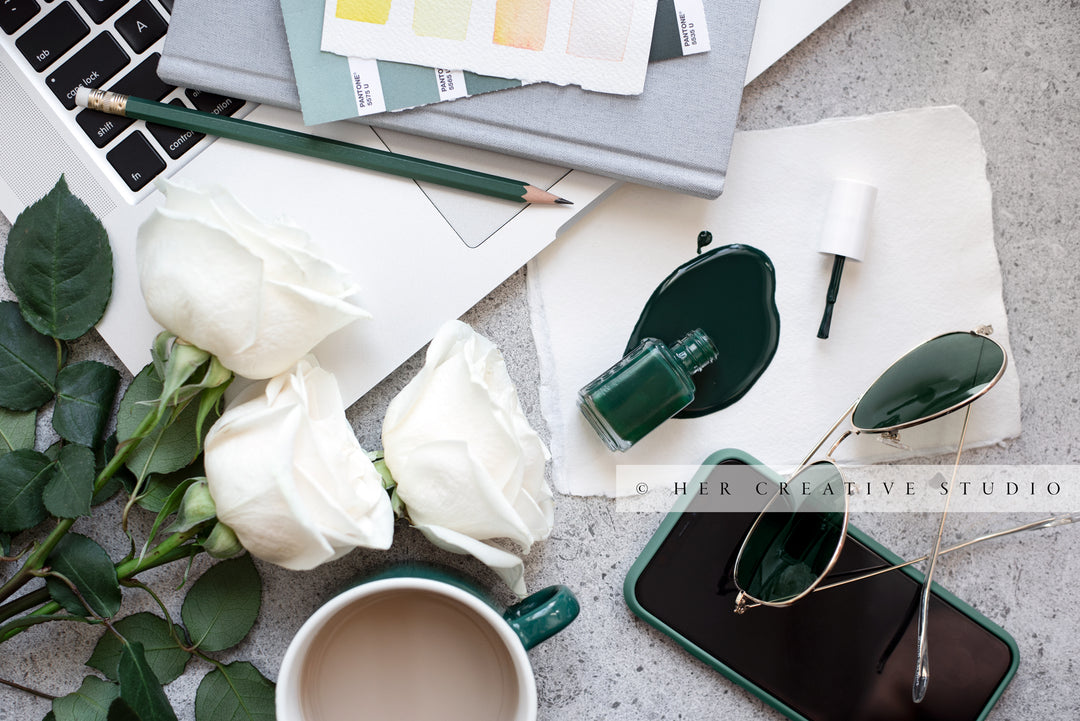 Coffee, Roses & Nail Polish. Digital Stock Image