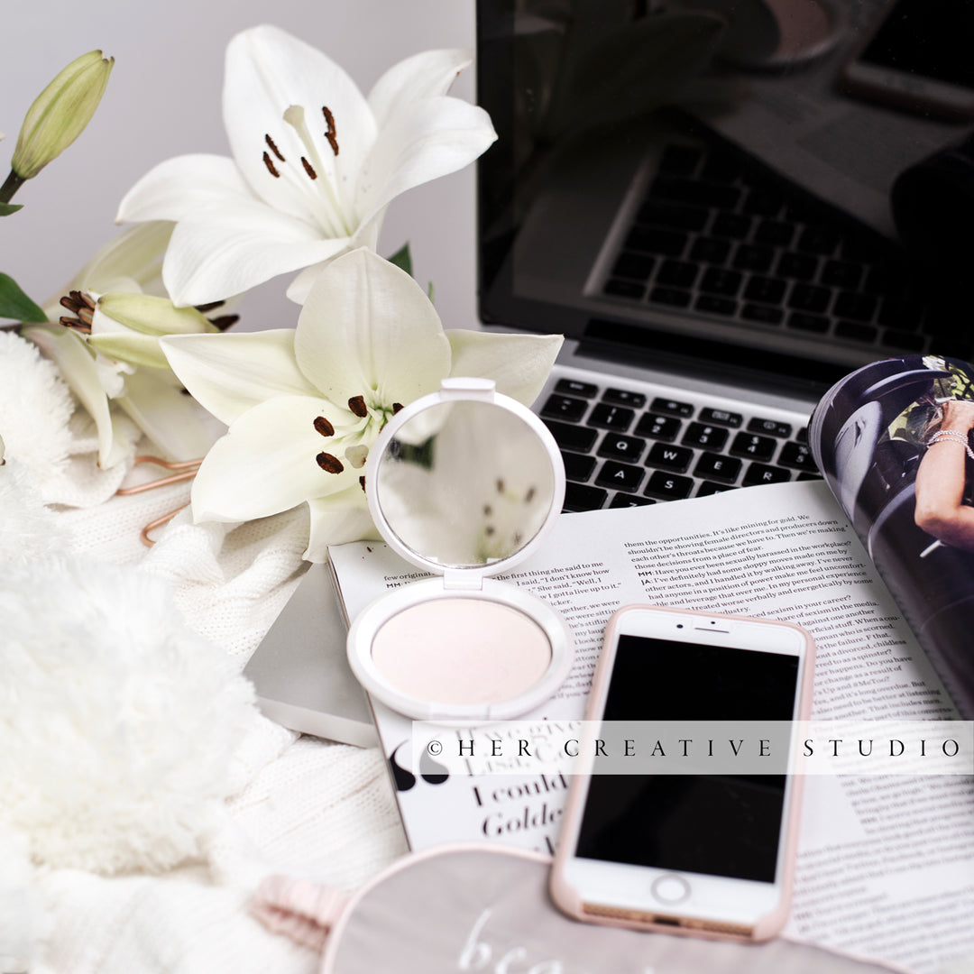 Makeup & Lillies on Workspace, Styled Stock