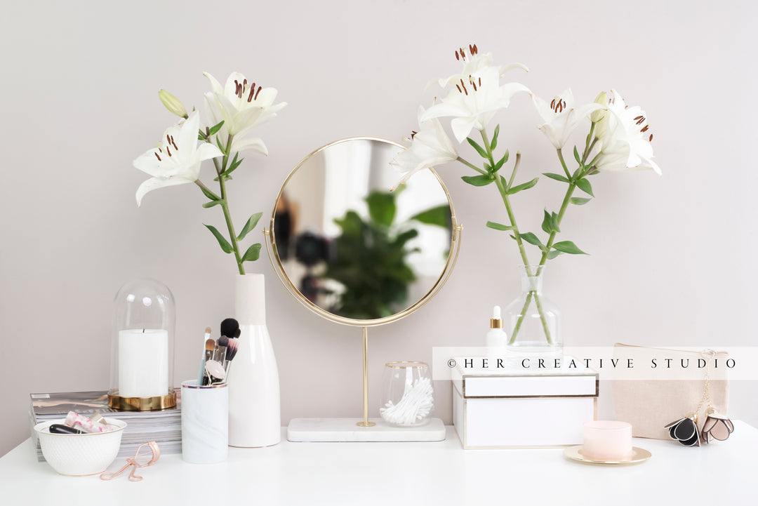 Makeup & Lillies with Mirror, Styled Stock