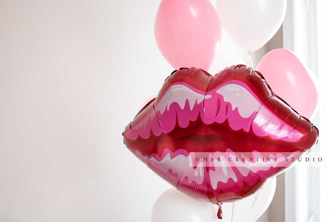 Balloons Stock Image. Lips, Pink and White.