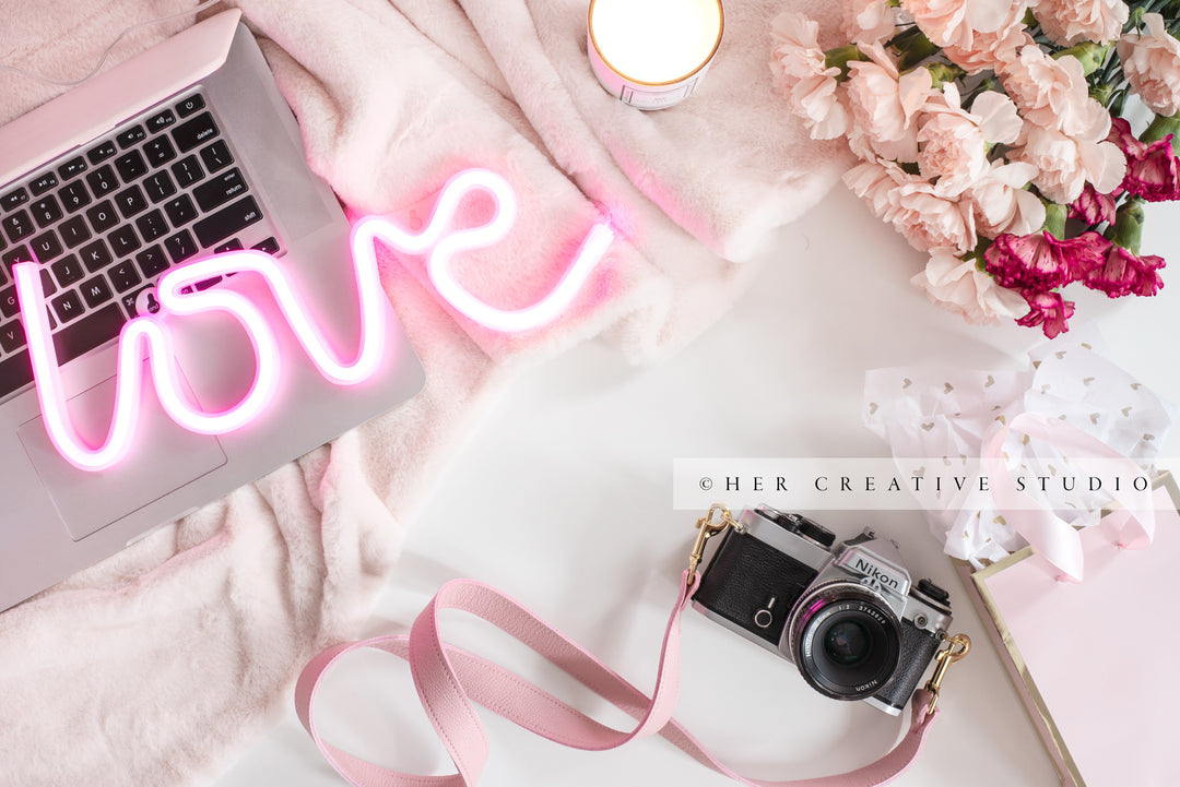 Neon Love, Roses & Camera, Styled Image