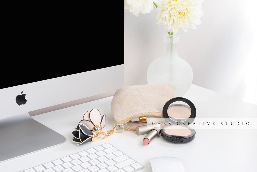 Makeup & Dahlias on Workspace, Styled Stock