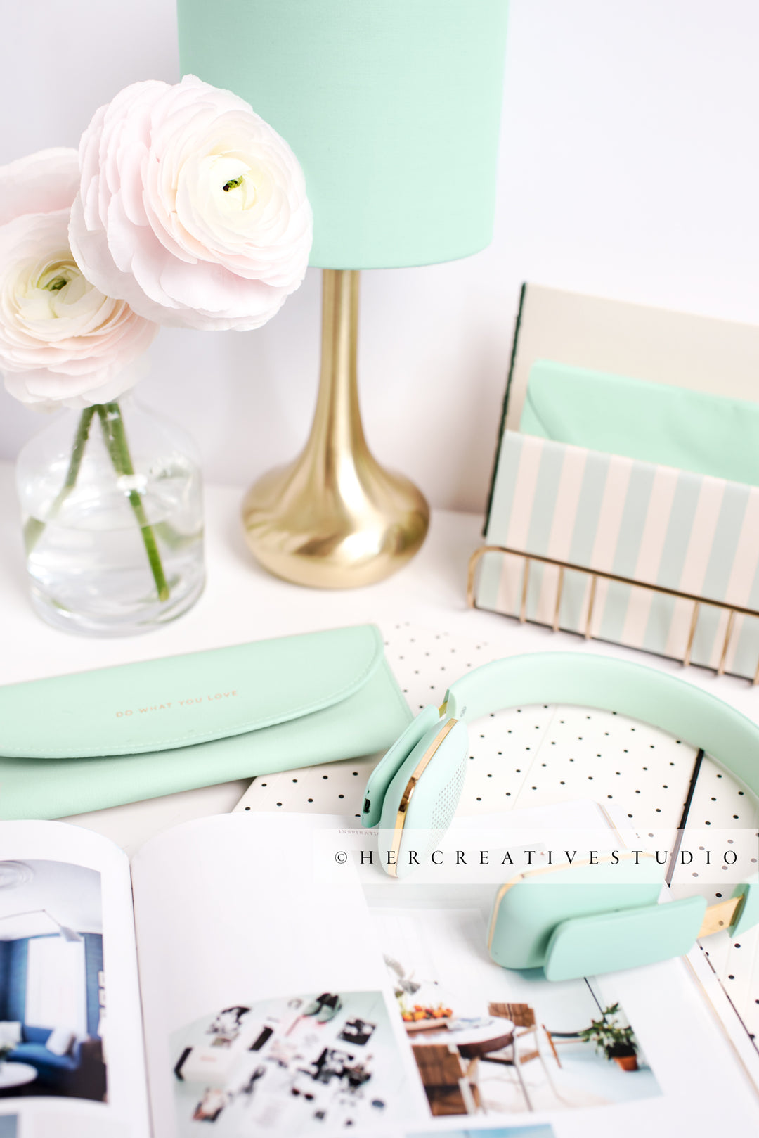Mint Green and Pink Desk Accessories 3