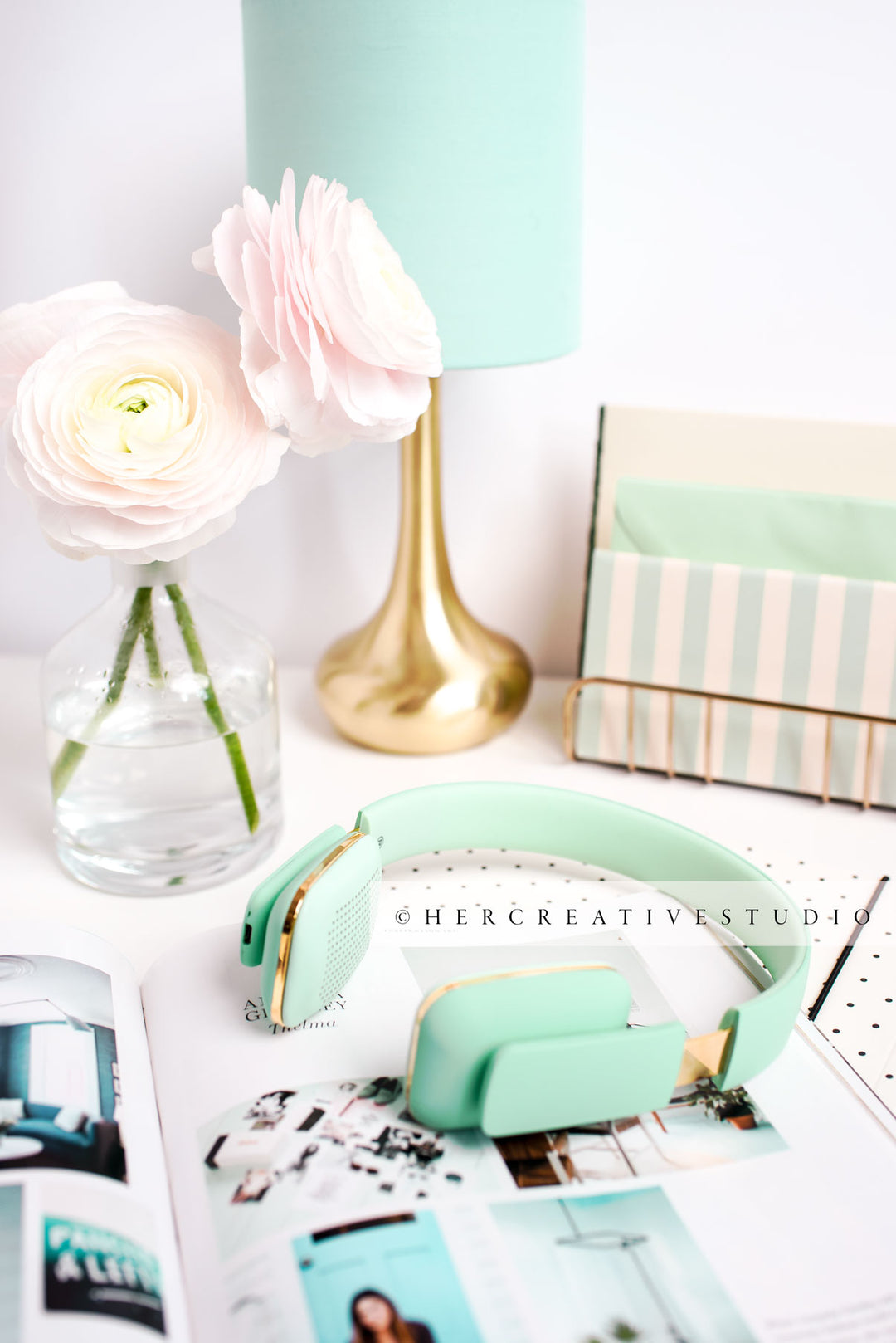 Mint Green and Pink Desk Accessories