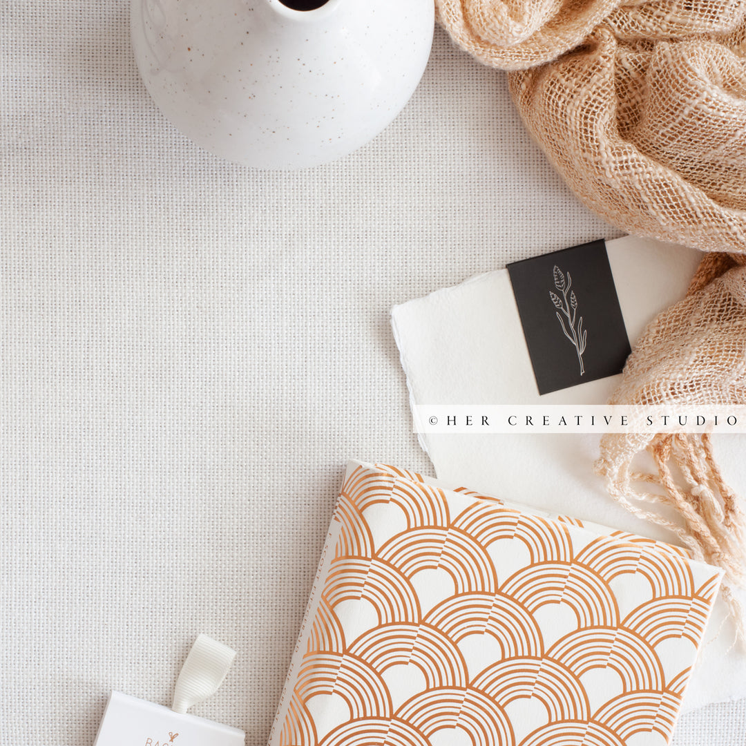 Notebook, Scarf and Paper, Stock Image