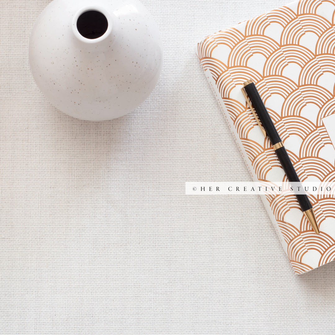 Pen, Vase & Notebook, Stock Image