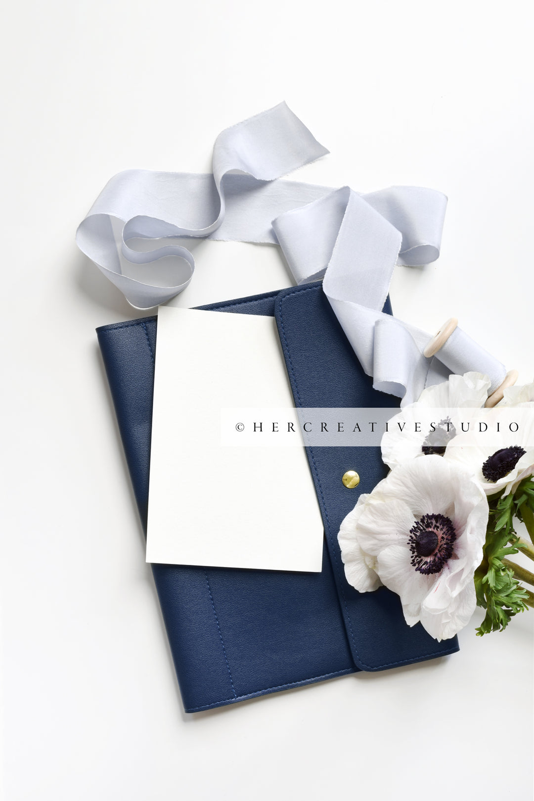 Notecard, Anemone & Silk Ribbon, Styled Image