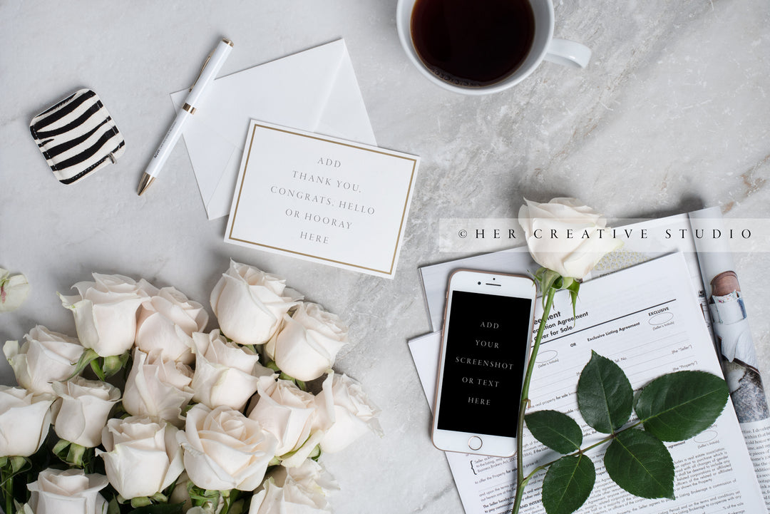 Notecard and Smartphone with Roses
