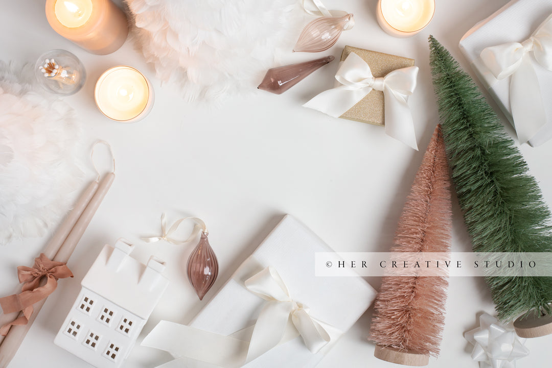 Holiday Styled Image with Trees, Gifts & Ornaments