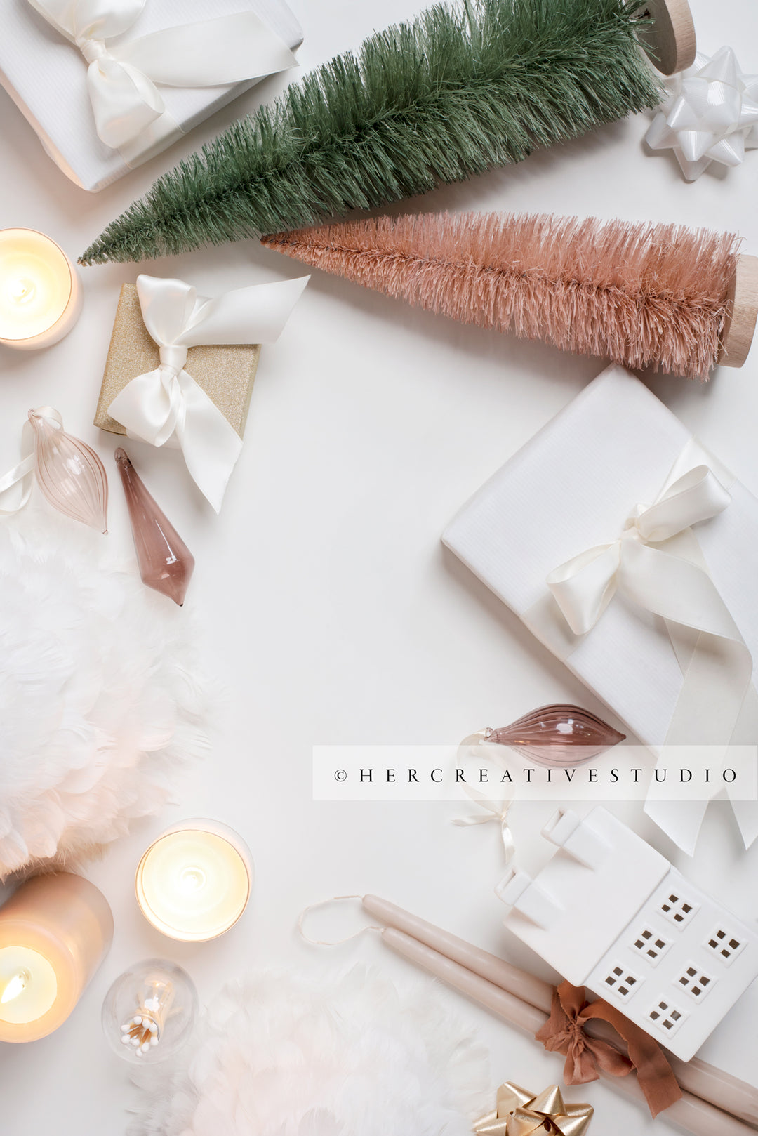 Holiday Styled Image with gifts, Trees & Candles