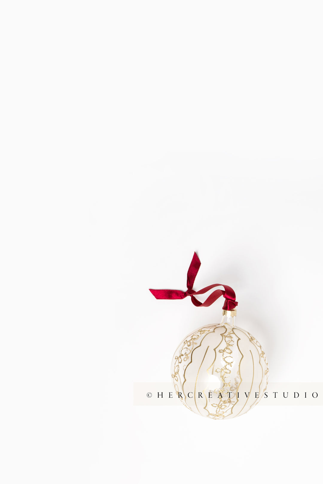 Clear & Gold Tree Ornament on White Background, Styled Image