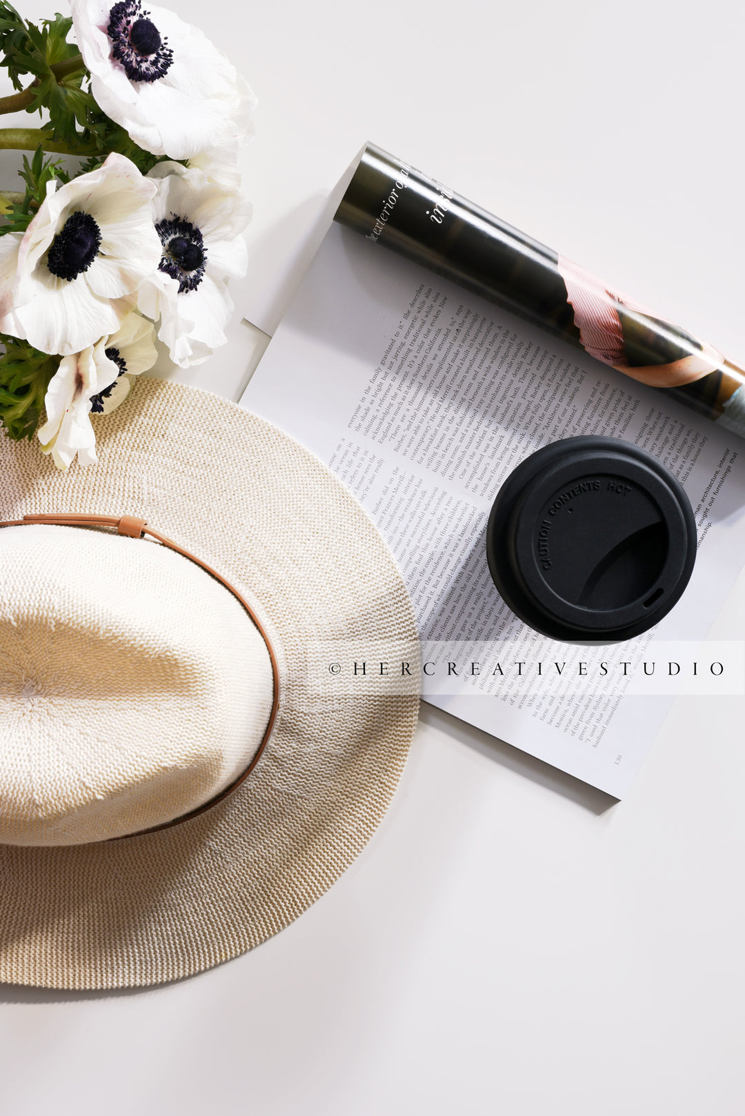 Panama Hat, Anemone & Coffee, Styled Image