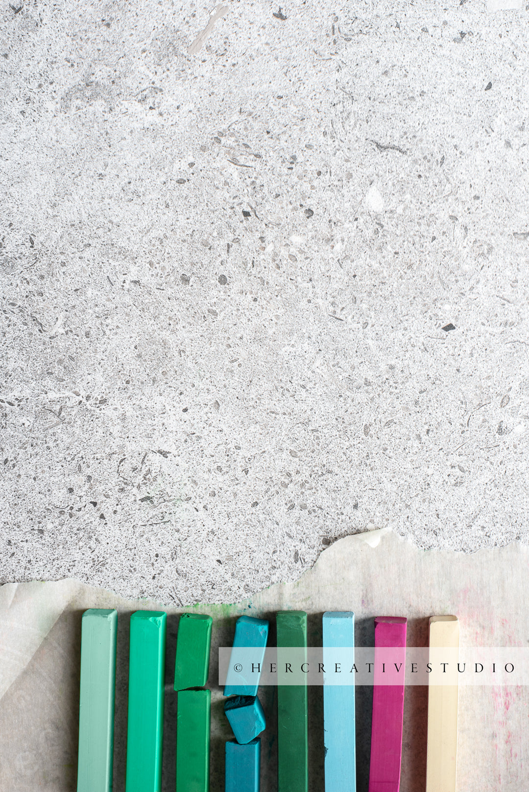 Chalk Pastels on Granite Background. Styled Stock Image