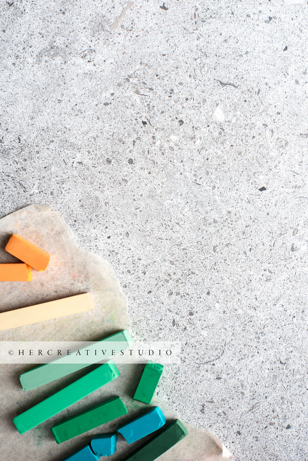 Chalk Pastels on Granite Background 3. Styled Stock Image