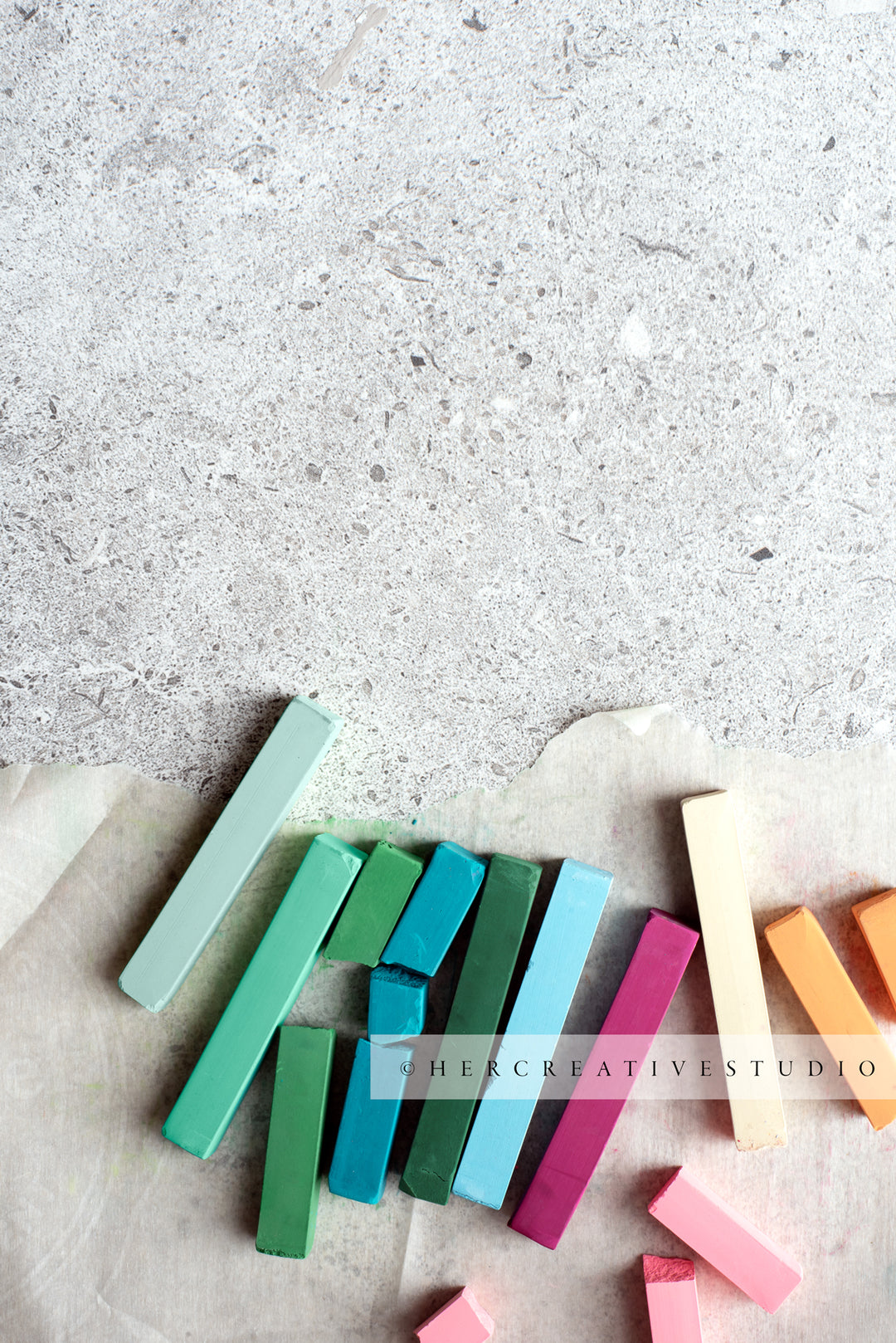 Chalk Pastels on Granite Background 2. Styled Stock Image