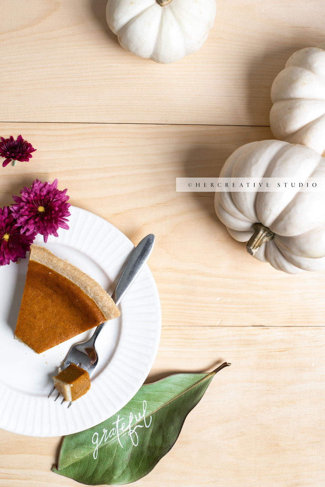 Pumpkin Pie, Pear & Grateful on Wood Table