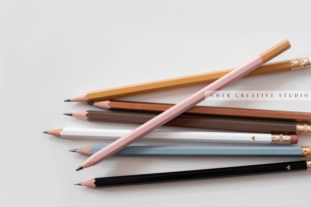 Coloured Pencils on White Background. Digital Image.