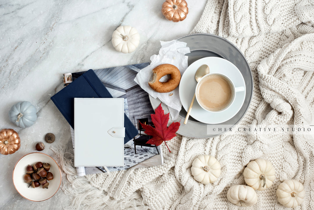 Pumpkins, Donuts & Coffee on Marble